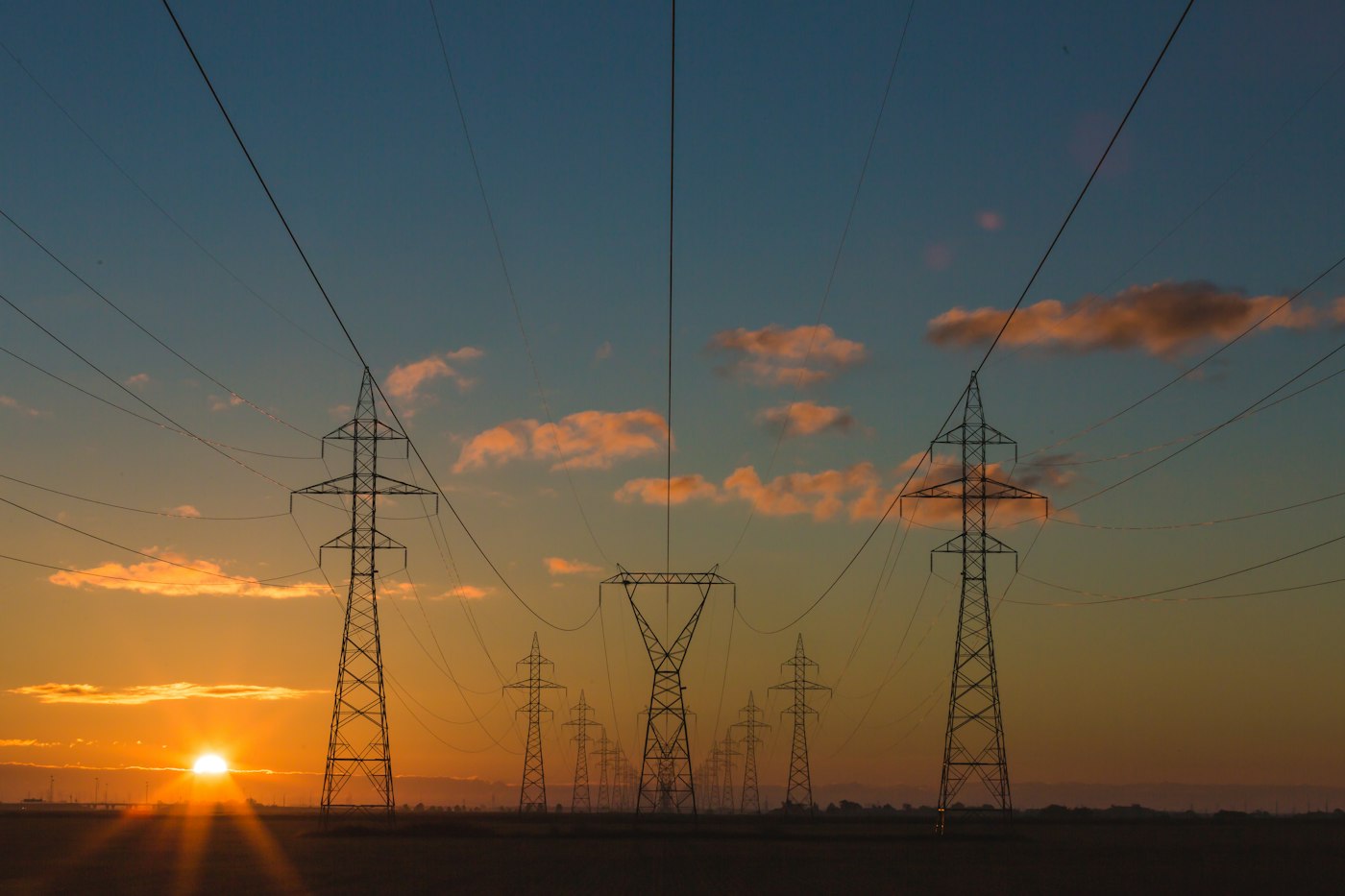 Power grid at sunset